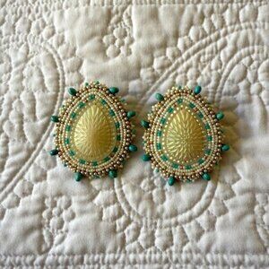Sea breeze beaded cabochon earrings, handmade